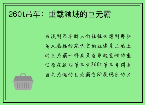 260t吊车：重载领域的巨无霸