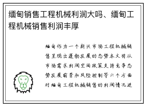 缅甸销售工程机械利润大吗、缅甸工程机械销售利润丰厚